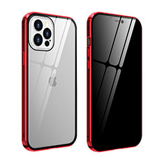 Handyhülle Hülle Luxus Aluminium Metall Rahmen Spiegel 360 Grad Ganzkörper Tasche T05 für Apple iPhone 12 Pro Max Rot