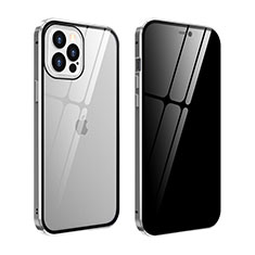 Handyhülle Hülle Luxus Aluminium Metall Rahmen Spiegel 360 Grad Ganzkörper Tasche T05 für Apple iPhone 12 Pro Max Silber