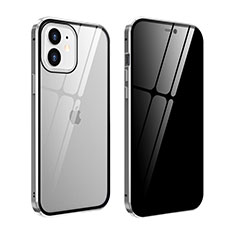 Handyhülle Hülle Luxus Aluminium Metall Rahmen Spiegel 360 Grad Ganzkörper Tasche T05 für Apple iPhone 12 Silber