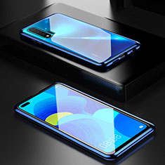 Handyhülle Hülle Luxus Aluminium Metall Rahmen Spiegel 360 Grad Ganzkörper Tasche T05 für Huawei Nova 6 5G Blau