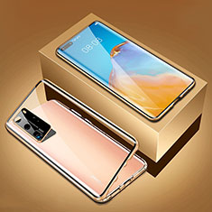 Handyhülle Hülle Luxus Aluminium Metall Rahmen Spiegel 360 Grad Ganzkörper Tasche T05 für Huawei P40 Pro Gold