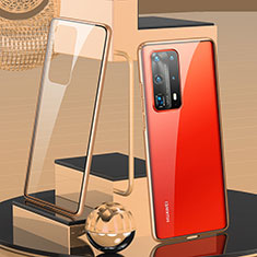 Handyhülle Hülle Luxus Aluminium Metall Rahmen Spiegel 360 Grad Ganzkörper Tasche T05 für Huawei P40 Pro+ Plus Gold