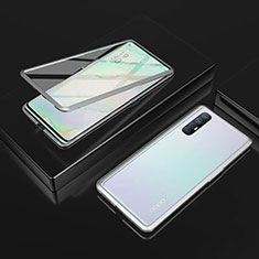 Handyhülle Hülle Luxus Aluminium Metall Rahmen Spiegel 360 Grad Ganzkörper Tasche T05 für Oppo Find X2 Neo Silber