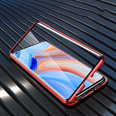 Handyhülle Hülle Luxus Aluminium Metall Rahmen Spiegel 360 Grad Ganzkörper Tasche T05 für Oppo Reno4 5G Rot