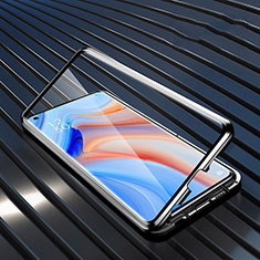 Handyhülle Hülle Luxus Aluminium Metall Rahmen Spiegel 360 Grad Ganzkörper Tasche T05 für Oppo Reno4 5G Schwarz