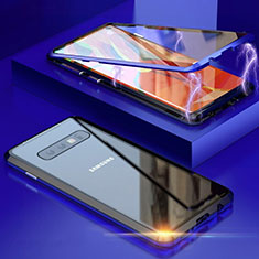 Handyhülle Hülle Luxus Aluminium Metall Rahmen Spiegel 360 Grad Ganzkörper Tasche T05 für Samsung Galaxy S10 Blau