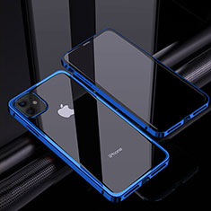 Handyhülle Hülle Luxus Aluminium Metall Rahmen Spiegel 360 Grad Ganzkörper Tasche T06 für Apple iPhone 12 Mini Blau