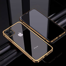 Handyhülle Hülle Luxus Aluminium Metall Rahmen Spiegel 360 Grad Ganzkörper Tasche T06 für Apple iPhone 12 Mini Gold