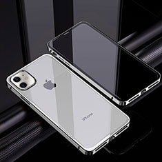 Handyhülle Hülle Luxus Aluminium Metall Rahmen Spiegel 360 Grad Ganzkörper Tasche T06 für Apple iPhone 12 Mini Silber