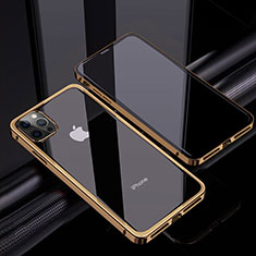 Handyhülle Hülle Luxus Aluminium Metall Rahmen Spiegel 360 Grad Ganzkörper Tasche T06 für Apple iPhone 12 Pro Gold