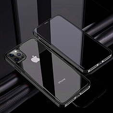 Handyhülle Hülle Luxus Aluminium Metall Rahmen Spiegel 360 Grad Ganzkörper Tasche T06 für Apple iPhone 12 Pro Max Schwarz