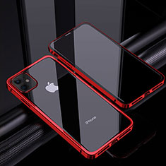 Handyhülle Hülle Luxus Aluminium Metall Rahmen Spiegel 360 Grad Ganzkörper Tasche T06 für Apple iPhone 12 Rot
