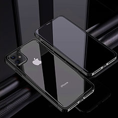 Handyhülle Hülle Luxus Aluminium Metall Rahmen Spiegel 360 Grad Ganzkörper Tasche T06 für Apple iPhone 12 Schwarz