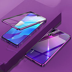Handyhülle Hülle Luxus Aluminium Metall Rahmen Spiegel 360 Grad Ganzkörper Tasche T06 für Huawei Nova 5 Violett
