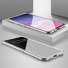 Handyhülle Hülle Luxus Aluminium Metall Rahmen Spiegel 360 Grad Ganzkörper Tasche T06 für Samsung Galaxy S10 5G Silber