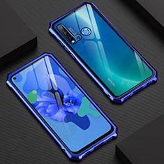 Handyhülle Hülle Luxus Aluminium Metall Rahmen Spiegel 360 Grad Ganzkörper Tasche T07 für Huawei Nova 5i Blau