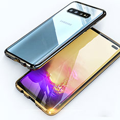 Handyhülle Hülle Luxus Aluminium Metall Rahmen Spiegel 360 Grad Ganzkörper Tasche T07 für Samsung Galaxy S10 Plus Gold und Schwarz