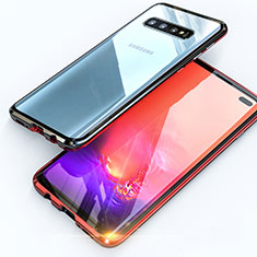 Handyhülle Hülle Luxus Aluminium Metall Rahmen Spiegel 360 Grad Ganzkörper Tasche T07 für Samsung Galaxy S10 Plus Rot und Schwarz