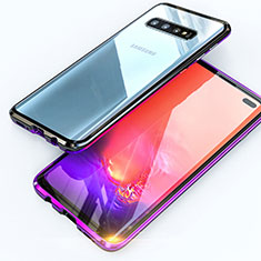 Handyhülle Hülle Luxus Aluminium Metall Rahmen Spiegel 360 Grad Ganzkörper Tasche T07 für Samsung Galaxy S10 Plus Violett und Schwarz