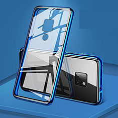 Handyhülle Hülle Luxus Aluminium Metall Rahmen Spiegel 360 Grad Ganzkörper Tasche T08 für Huawei Mate 20 X 5G Blau