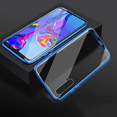 Handyhülle Hülle Luxus Aluminium Metall Rahmen Spiegel 360 Grad Ganzkörper Tasche T08 für Huawei Nova 5 Blau