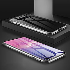 Handyhülle Hülle Luxus Aluminium Metall Rahmen Spiegel 360 Grad Ganzkörper Tasche T09 für Samsung Galaxy S10 Plus Silber