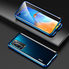 Handyhülle Hülle Luxus Aluminium Metall Rahmen Spiegel 360 Grad Ganzkörper Tasche T10 für Huawei P40 Pro Blau