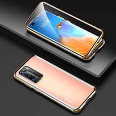 Handyhülle Hülle Luxus Aluminium Metall Rahmen Spiegel 360 Grad Ganzkörper Tasche T10 für Huawei P40 Pro Gold