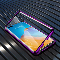 Handyhülle Hülle Luxus Aluminium Metall Rahmen Spiegel 360 Grad Ganzkörper Tasche T11 für Huawei P40 Pro Violett