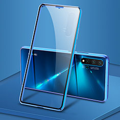 Handyhülle Hülle Luxus Aluminium Metall Rahmen Spiegel 360 Grad Ganzkörper Tasche T15 für Huawei Nova 5 Blau