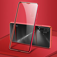 Handyhülle Hülle Luxus Aluminium Metall Rahmen Spiegel 360 Grad Ganzkörper Tasche T15 für Huawei Nova 5 Pro Rot