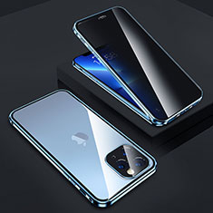 Handyhülle Hülle Luxus Aluminium Metall Rahmen Spiegel 360 Grad Ganzkörper Tasche Z05 für Apple iPhone 13 Pro Blau