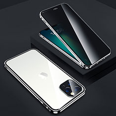 Handyhülle Hülle Luxus Aluminium Metall Rahmen Spiegel 360 Grad Ganzkörper Tasche Z05 für Apple iPhone 13 Pro Silber