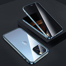 Handyhülle Hülle Luxus Aluminium Metall Rahmen Spiegel 360 Grad Ganzkörper Tasche Z05 für Apple iPhone 15 Pro Blau