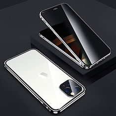 Handyhülle Hülle Luxus Aluminium Metall Rahmen Spiegel 360 Grad Ganzkörper Tasche Z05 für Apple iPhone 15 Pro Silber