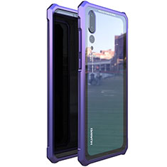 Handyhülle Hülle Luxus Aluminium Metall Rahmen Spiegel 360 Grad Tasche D01 für Huawei P20 Pro Violett