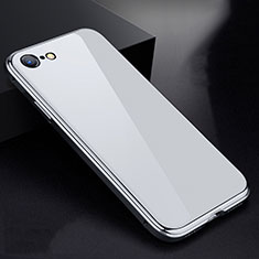 Handyhülle Hülle Luxus Aluminium Metall Rahmen Spiegel 360 Grad Tasche für Apple iPhone SE (2020) Weiß