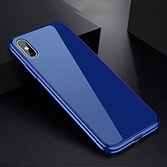 Handyhülle Hülle Luxus Aluminium Metall Rahmen Spiegel 360 Grad Tasche für Apple iPhone X Blau