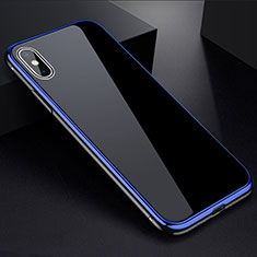 Handyhülle Hülle Luxus Aluminium Metall Rahmen Spiegel 360 Grad Tasche für Apple iPhone Xs Blau und Schwarz