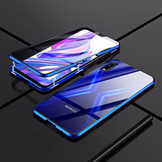 Handyhülle Hülle Luxus Aluminium Metall Rahmen Spiegel 360 Grad Tasche für Huawei Honor 9X Blau