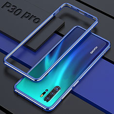 Handyhülle Hülle Luxus Aluminium Metall Rahmen Spiegel 360 Grad Tasche für Huawei P30 Pro Blau