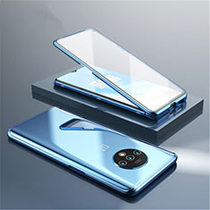 Handyhülle Hülle Luxus Aluminium Metall Rahmen Spiegel 360 Grad Tasche für OnePlus 7T Blau