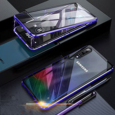 Handyhülle Hülle Luxus Aluminium Metall Rahmen Spiegel 360 Grad Tasche für Samsung Galaxy A70S Blau