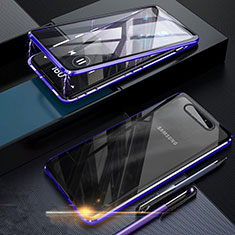 Handyhülle Hülle Luxus Aluminium Metall Rahmen Spiegel 360 Grad Tasche für Samsung Galaxy A90 4G Blau