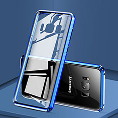 Handyhülle Hülle Luxus Aluminium Metall Rahmen Spiegel 360 Grad Tasche für Samsung Galaxy S8 Plus Blau