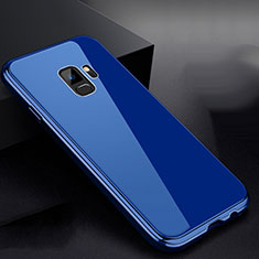 Handyhülle Hülle Luxus Aluminium Metall Rahmen Spiegel 360 Grad Tasche für Samsung Galaxy S9 Blau
