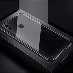 Handyhülle Hülle Luxus Aluminium Metall Rahmen Spiegel 360 Grad Tasche für Xiaomi Redmi Note 7 Pro Schwarz