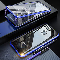 Handyhülle Hülle Luxus Aluminium Metall Rahmen Spiegel 360 Grad Tasche K01 für Huawei Honor V20 Blau