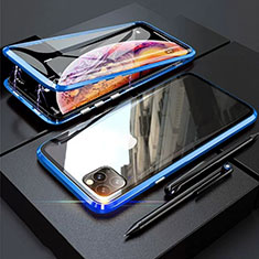 Handyhülle Hülle Luxus Aluminium Metall Rahmen Spiegel 360 Grad Tasche M01 für Apple iPhone 11 Pro Blau
