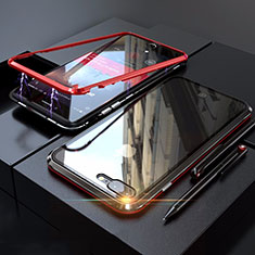 Handyhülle Hülle Luxus Aluminium Metall Rahmen Spiegel 360 Grad Tasche M01 für Apple iPhone 7 Plus Rot und Schwarz
